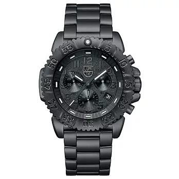LUMINOX雷明時 海豹部隊鐵漢計時系列 鋼鍊腕錶-PVD黑x黑時標/44mm