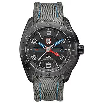 LUMINOX雷明時 太空系列 GMT雙時區藍寶石水晶腕錶-槍黑x灰時標/45.5mm