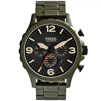 FOSSIL 重裝教士三眼運動計時腕錶-綠