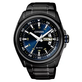 CITIZEN Eco-Drive湛藍寶石全新日期顯示腕錶-藍X黑
