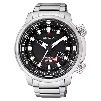 CITIZEN Eco-Drive雙層霸氣日期顯示腕錶-黑X銀