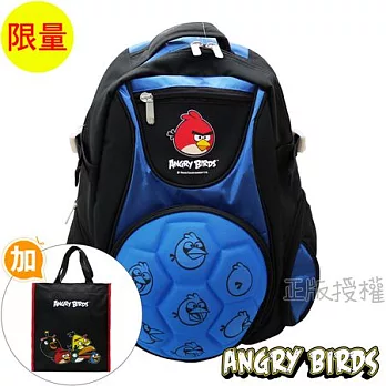 【Angry Birds】憤怒鳥 書包+補習袋-足球風高級雙層款(二色)藍色