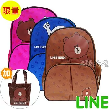 【LINE FRIENDS】書包+防水萬用袋-精緻俏麗透氣款(三色)藍色饅頭人款