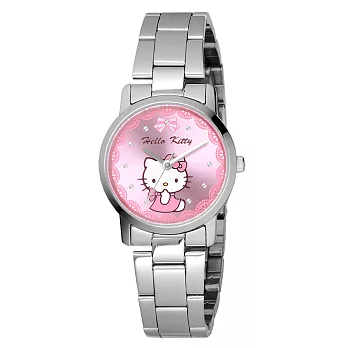 HELLO KITTY 蕾絲公主時尚腕錶-粉紅x銀