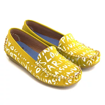 【Pretty】可愛街頭風英文塗鴉莫卡辛休閒鞋23黃色