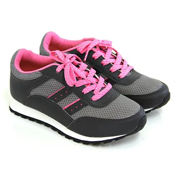 【Pretty】俏皮女孩繽紛網布拼接休閒慢跑鞋25灰色