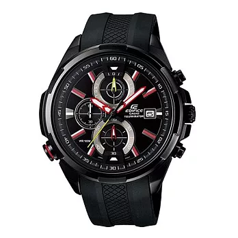 CASIO EDIFICE 賽車鎂光燈引導風潮三眼運動時尚腕錶-黑膠-EFR-536PB-1A3
