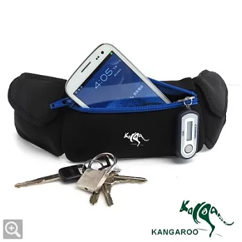 KANGAROO 輕量超彈力防水運動腰包(三收納) 多功能收納包藍
