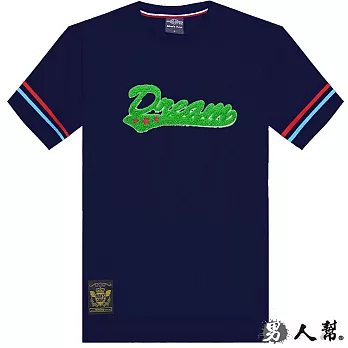 【男人幫】T1119*【Dieam英文字母貼布袖口拼接條紋短袖T恤】丈青色 2XL號