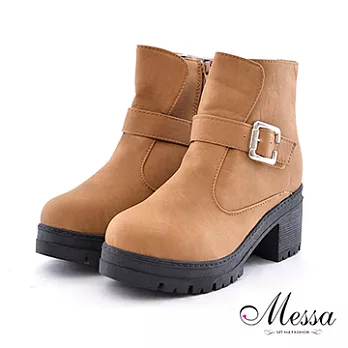 【Messa米莎】歐美名模騎士風格帥勁拉鍊短踝靴-三色35棕色