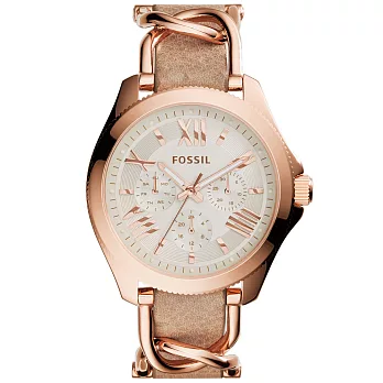 FOSSIL 喜劇人生都會三眼腕錶-玫瑰金框/卡其