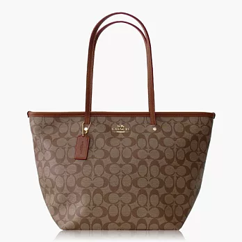 【COACH 實搭耐用】PVC / 手提 / 肩背托特包_卡其咖