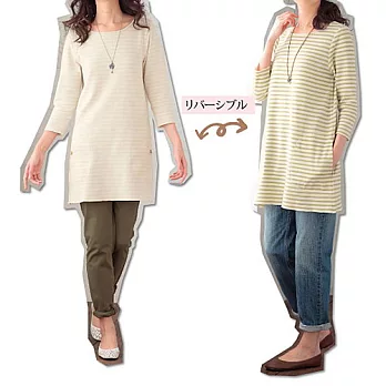 【cecile】雙面可穿圓領條紋長版上衣M燕麥白