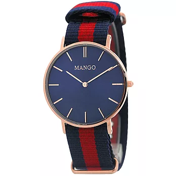 MANGO 悠遊都會慢活腕錶-藍x藍紅帶