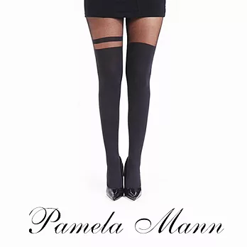 『摩達客』英國進口義大利製【Pamela Mann】右單條紋印花彈性褲襪Free SIZE