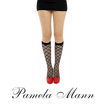 『摩達客』英國進口義大利製【Pamela Mann】方格網紋及膝高筒襪Free SIZE