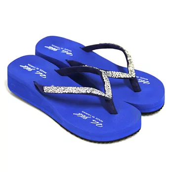 【Pretty】簡約璀璨鑽飾厚底夾腳拖鞋23藍色