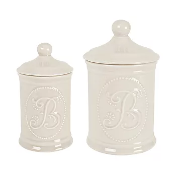 法國生活 Mathilde M. 瑪蒂恩 古典米色陶瓷棉花罐二入