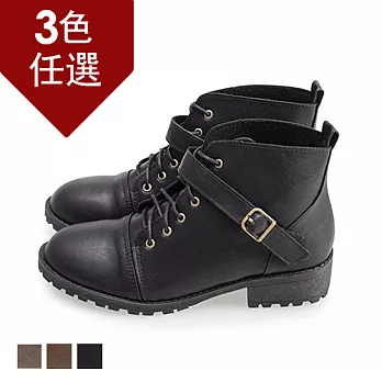FUFA MIT 綁帶側黏扣低跟靴( FA31) - 共三色23黑