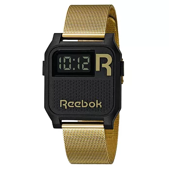 Reebok NERD系列復古時代電子腕錶-黑金x米蘭錶帶