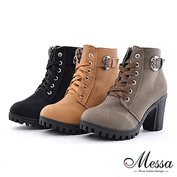 【Messa米莎】酷女孩繫帶拉鍊式短筒軍靴-三色35棕色