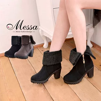 【Messa米莎】大人氣毛呢反折式拉鍊中筒靴 -兩色35黑色