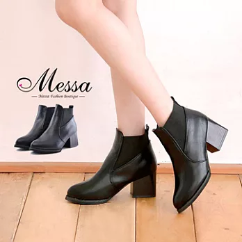 【Messa米莎】極簡主義V字鬆緊帶拼接質感踝靴 -黑色37黑色