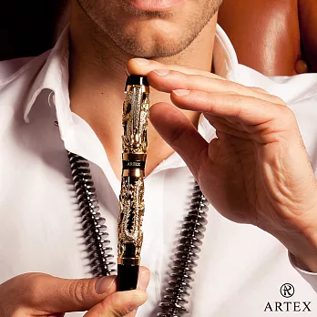 ARTEX 封印龍鋼珠筆+筆架禮盒 古金