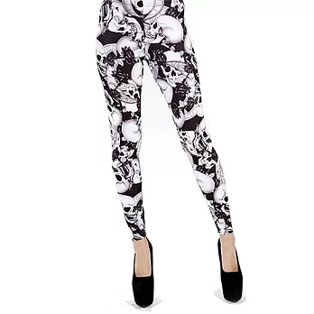 『摩達客』 英國進口【Pamela Mann】黑白骷髏圖紋彈性內搭褲打底褲鉛筆褲ML