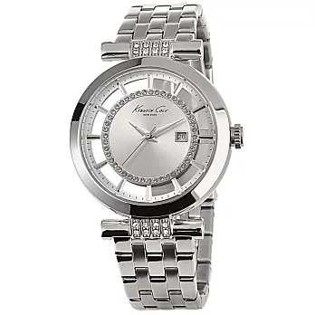 Kenneth Cole 時空凝視鏤空晶鑽不鏽鋼腕錶-銀色/34mm銀色