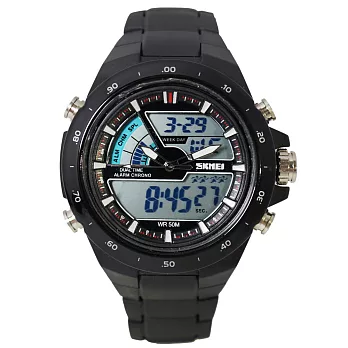 SKMEI-1016多功能雙顯冷光電子運動錶(黑色-黑圈)