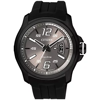 CITIZEN Eco-Drive菁英崛起光動能時尚男錶-橡膠x黑