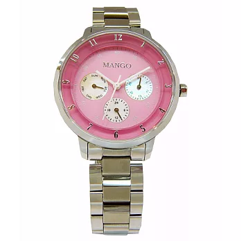 MANGO 輕柔步調三眼時尚優質腕錶-粉紅-MA6633L-10