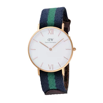 Daniel Wellington Grace Warwick 經典腕錶-玫瑰金框白x藍綠帶