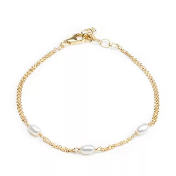 Dogeared 三顆白色珍珠手鍊 橢圓款 鑲14K金 雙層鍊設計 可調式 附原廠盒