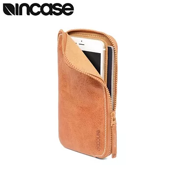 【INCASE】Leather Zip Wallet 經典皮革拉鏈手機包 (淺棕)