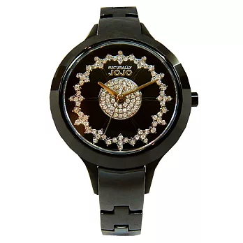 NATURALLY JOJO 綻放光芒晶鑽時尚女性陶瓷腕錶-黑色-JO96845-88F