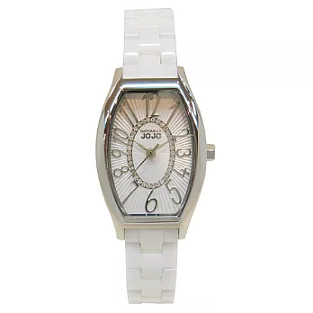 NATURALLY JOJO 窈窕女模時尚晶鑽陶瓷優質腕錶-白-JO96825-80F