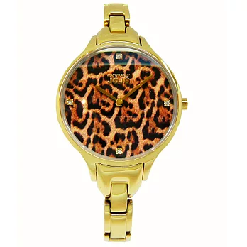 NATURALLY JOJO 神秘豹紋風情晶鑽時尚女性腕錶-金-JO96831-13K