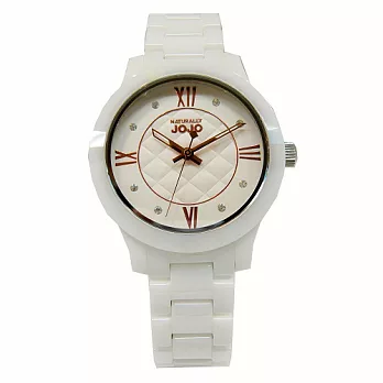 NATURALLY JOJO 新生活運動時尚魔法個性陶瓷腕錶-白-JO96840-80F
