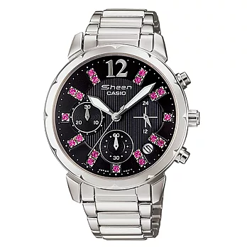 CASIO SHEEN 璀璨繽紛閃耀時尚計時錶-黑x銀