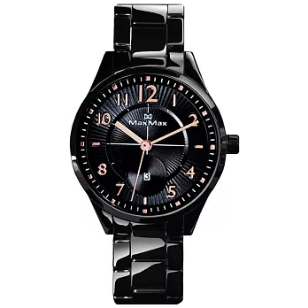 Max Max 雙層簡約時尚陶瓷腕錶-黑/小