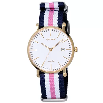 LICORNE entrée 極簡生活風日期腕錶-金X藍白粉