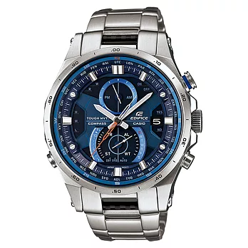 CASIO EDIFICE旗艦系列 湛藍海灣電波計時賽車腕錶-藍x銀