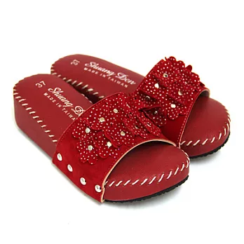 【Pretty】精緻立體花朵舒適厚底拖鞋38紅色