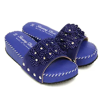 【Pretty】精緻立體花朵舒適厚底拖鞋40藍色
