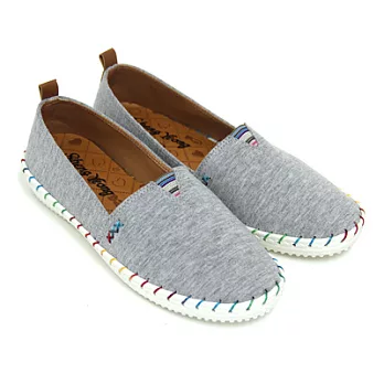 【Pretty】繽紛彩虹縫線休閒帆布懶人鞋24.5灰色