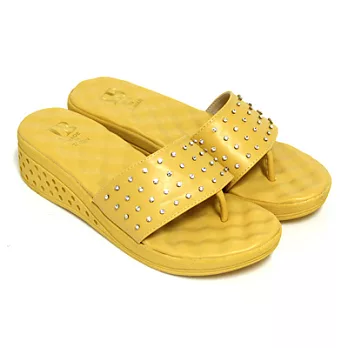 【Pretty】簡約亮鑽厚底楔形夾腳拖鞋36黃色