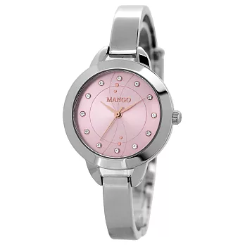 MANGO 優美曲線氣質時尚腕錶-粉紅x銀