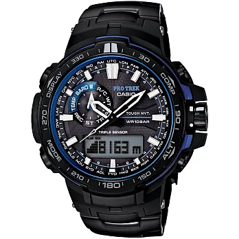 CASIO PRO TREK 登峰造極電波鈦合金登山錶-藍框黑